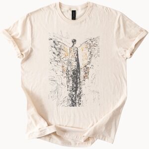 Abstract Dark Expression Graphic Tee Gold Textured Art Design